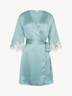 La Perla Almond Silk Short Robe With Frastaglio< Robes|Silk Sleepwear