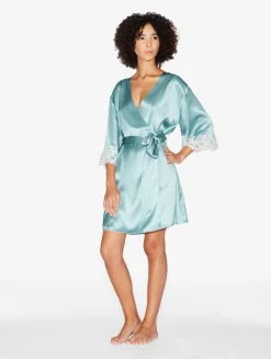 La Perla Almond Silk Short Robe With Frastaglio< Robes|Silk Sleepwear