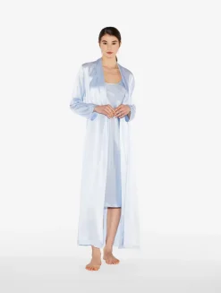 La Perla Azure Silk Long Robe< Robes|Silk Sleepwear