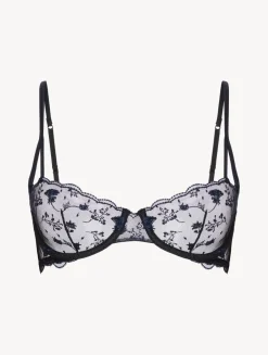 La Perla Balconette Bra In Onyx With Embroidered Tulle< Balconette|Underwired