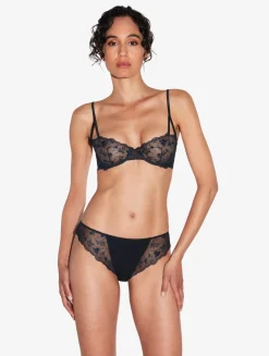 La Perla Balconette Bra In Onyx With Embroidered Tulle< Balconette|Underwired