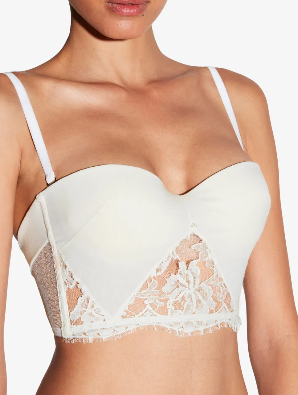 La Perla Bandeau Bra In Off With Cotton Leavers Lace< Bandeau|Padded