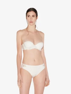 La Perla Bandeau Bra In Off- Lycra With Embroidered Tulle< Bandeau|Padded