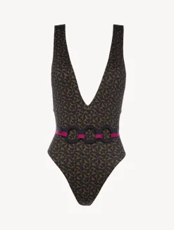 La Perla Belted Swimsuit In Dark Green And Black< One-Piece Bathing Suits