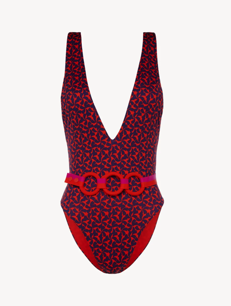 La Perla Belted Swimsuit In Red And Blue< One-Piece Bathing Suits