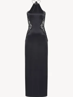La Perla Silk Halterneck Nightdress With Leavers Lace Trim< Slips & Dresses|Silk Sleepwear