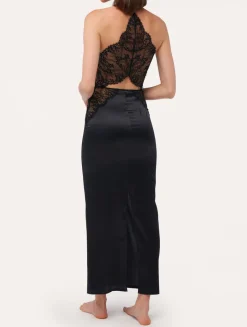 La Perla Silk Halterneck Nightdress With Leavers Lace Trim< Slips & Dresses|Silk Sleepwear