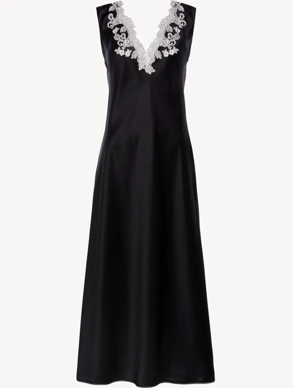 La Perla Silk Satin Long Nightgown With Frastaglio< Slips & Dresses|Silk Sleepwear