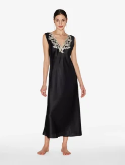 La Perla Silk Satin Long Nightgown With Frastaglio< Slips & Dresses|Silk Sleepwear