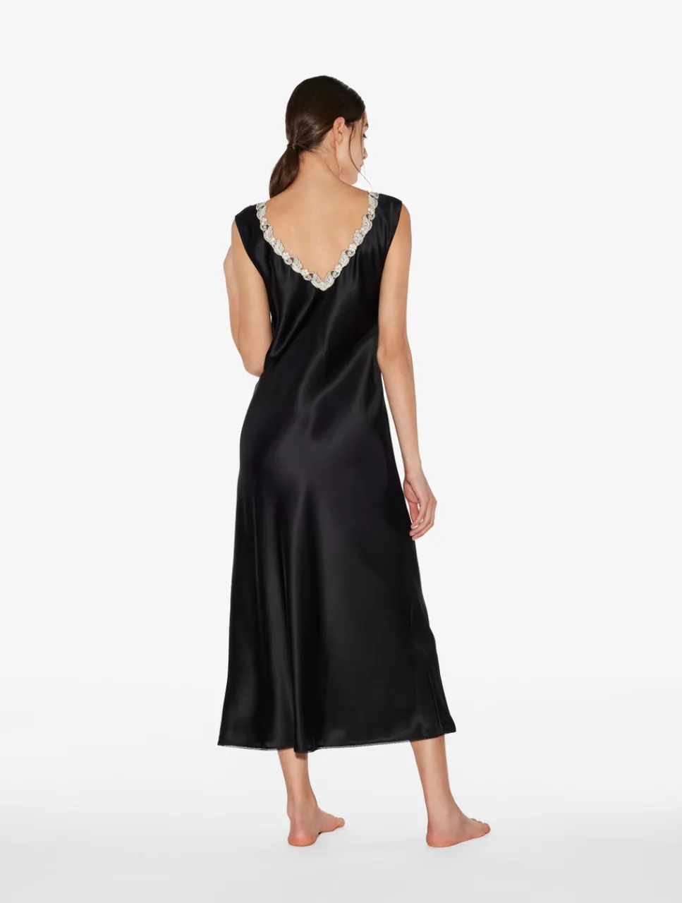 La Perla Silk Satin Long Nightgown With Frastaglio< Slips & Dresses|Silk Sleepwear