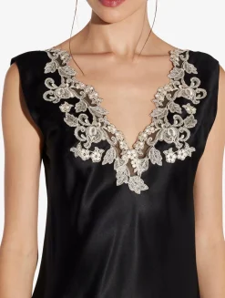 La Perla Silk Satin Long Nightgown With Frastaglio< Slips & Dresses|Silk Sleepwear