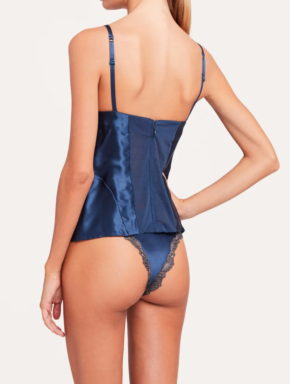 La Perla Blue Corset In Silk Satin With Frastaglio< Bodysuits & Bustiers|Shapewear