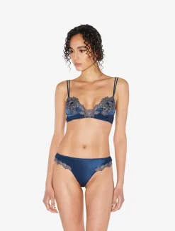 La Perla Blue Silk Brazilian Briefs With Frastaglio< Brazilian