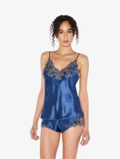 La Perla Blue Silk Camisole With Frastaglio< Camisoles|Pajamas