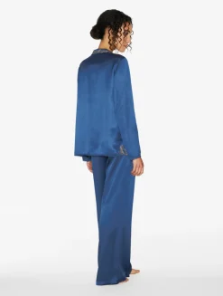 La Perla Blue Silk Long Pajamas With Frastaglio< Pajamas|Silk Sleepwear