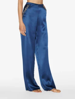 La Perla Blue Silk Long Pajamas With Frastaglio< Pajamas|Silk Sleepwear