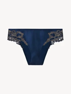 La Perla Blue Silk Medium Briefs With Frastaglio< Mid-Rise