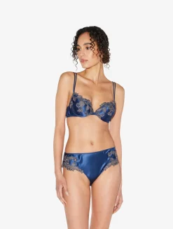 La Perla Blue Silk Medium Briefs With Frastaglio< Mid-Rise