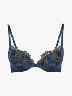 La Perla Blue Silk Push-up Bra With Frastaglio< Padded|Push-Up