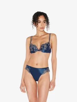 La Perla Blue Silk Satin G-string With Frastaglio< G String & Thong