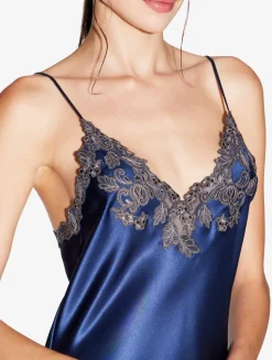 La Perla Blue Silk Satin Short Nightgown With Frastaglio< Pajamas|Slips & Dresses