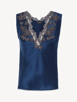 La Perla Blue Silk Satin Top With Frastaglio< Camisoles|Pajamas