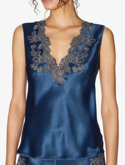 La Perla Blue Silk Satin Top With Frastaglio< Camisoles|Pajamas