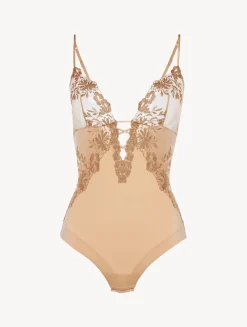 La Perla Bodysuit In Beige Lycra With Embroidered Tulle< Bodysuits & Bustiers|Shapewear