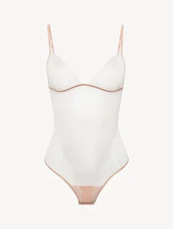 La Perla Bodysuit In Linen And Nude Rose With Leavers Lace< Bodysuits & Bustiers