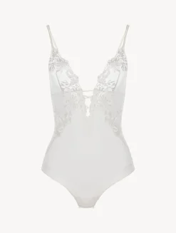 La Perla Bodysuit In Off-white Lycra With Embroidered Tulle< Bodysuits & Bustiers|Shapewear