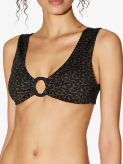 La Perla Bralette Bikini Top In Dark Green And Black< Bikinis