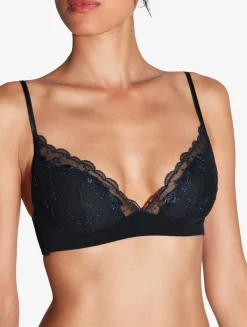 La Perla Bralette In Onyx With Embroidered Tulle< Bralette|Padded
