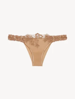 La Perla Brazilian Brief In Beige Lycra With Embroidered Tulle< Brazilian