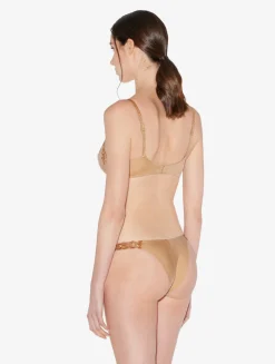 La Perla Brazilian Brief In Beige Lycra With Embroidered Tulle< Brazilian