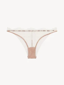 La Perla Brazilian Brief In Linen And Nude Rose With Leavers Lace< Brazilian