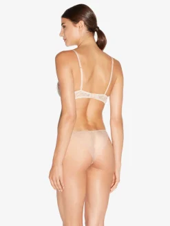 La Perla Brazilian Brief In Linen And Nude Rose With Leavers Lace< Brazilian