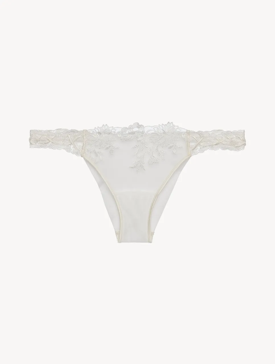 La Perla Brazilian Brief In Off- Lycra With Embroidered Tulle< Brazilian