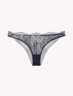 La Perla Brazilian Brief In Steel And Black With Leavers Lace< Brazilian