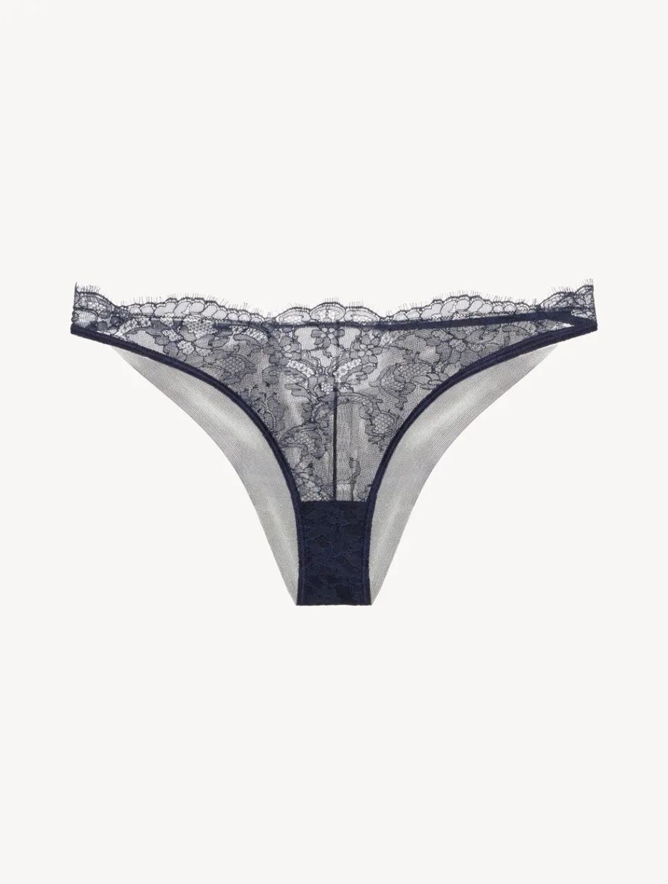 La Perla Brazilian Brief In Steel And Black With Leavers Lace< Brazilian