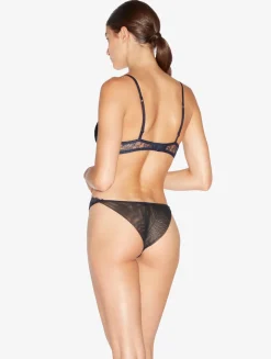 La Perla Brazilian Brief In Steel And Black With Leavers Lace< Brazilian