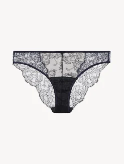 La Perla Brief In Steel And Black With Leavers Lace< Brazilian