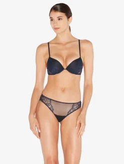 La Perla Brief In Steel And Black With Leavers Lace< Brazilian