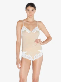 La Perla Cashmere Blend Ribbed Camisole In Halo With Frastaglio< Camisoles|Pajamas