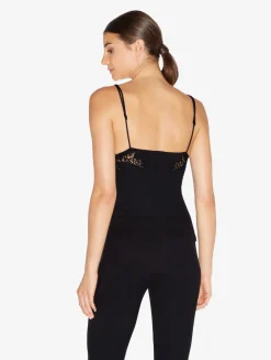 La Perla Cashmere Blend Ribbed Camisole In Onyx With Frastaglio< Camisoles|Pajamas