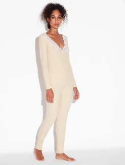 La Perla Cashmere Blend Ribbed Long-sleeved Top In Halo With Frastaglio< Camisoles|Pajamas