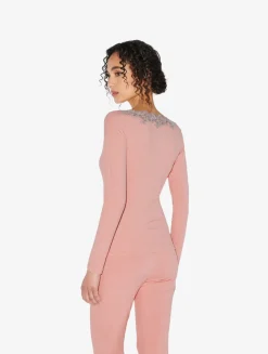 La Perla Cashmere Blend Ribbed Long-sleeved Top In Blush Clay With Frastaglio< Pajamas|Loungewear