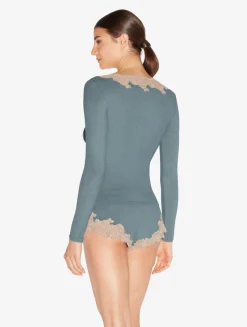 La Perla Cashmere Blend Ribbed Long-sleeved Top In Sleepy Dream With Frastaglio< Camisoles|Pajamas