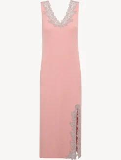 La Perla Cashmere Blend Ribbed Long Nightgown In Blush Clay With Frastaglio< Pajamas|Slips & Dresses