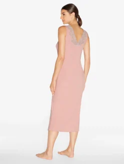 La Perla Cashmere Blend Ribbed Long Nightgown In Blush Clay With Frastaglio< Pajamas|Slips & Dresses