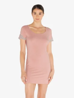 La Perla Cashmere Blend Ribbed Short Nightgown In Blush Clay With Frastaglio< Pajamas|Slips & Dresses
